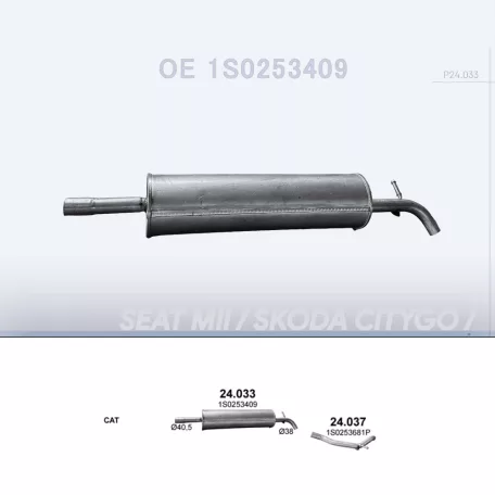 POLMO 24.033 - Kipufogó közép dob Seat Mii / Skoda Citygo / VW Up 1.0 (2012-2020)