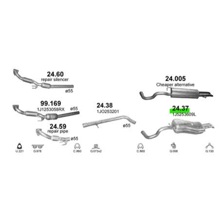 Polmo 24.37 – Seat Toledo / Skoda Octavia / VW Golf IV / 1.9 TDi kipufogó hátsó dob