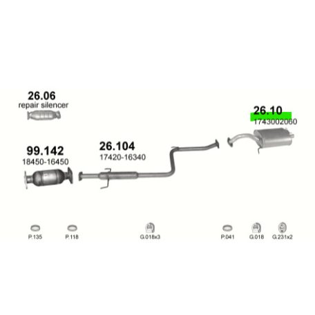 Polmo 26.10 – TOYOTA Corolla 1.3 / 1.6 HB Kipufogó hátsó dob