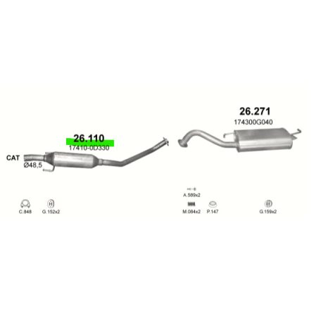 Polmo 26.110 – TOYOTA Corolla 1.4/1.6 Középső kipufogó dob
