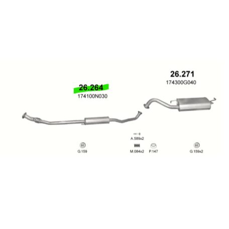 Polmo 26.264 – TOYOTA Corolla Középső kipufogó dob