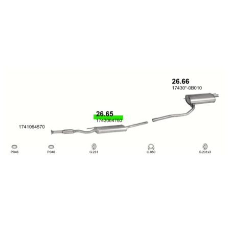 Polmo 26.65 – TOYOTA Carina E Középső kipufogó dob