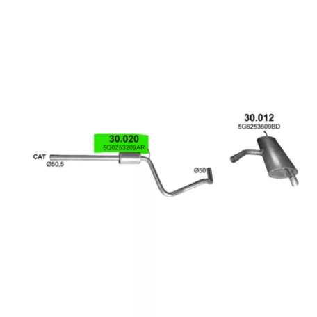 POLMO 30.020 - Kipufogó közép dob Audi A3 Seat Leon VW Golf 1.2 TSi