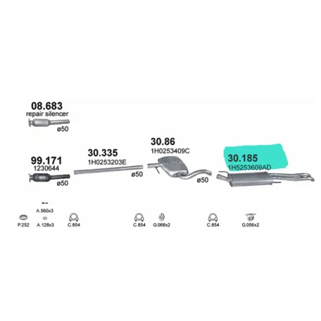 POLMO 30.185 - Kipufogó hátsó dob VW VENTO 1.9 D (1994-1999)
