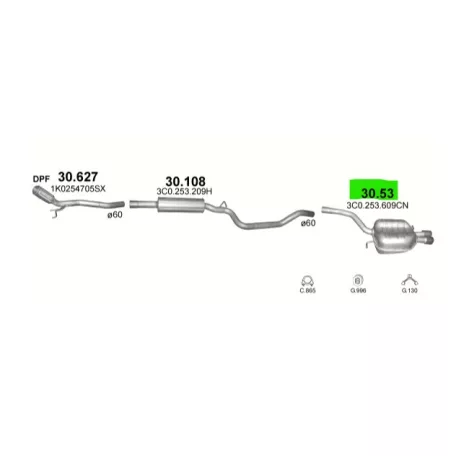 POLMO 30.53 - Kipufogó hátsó dob VW PASSAT 2.0 D (2005-2010)