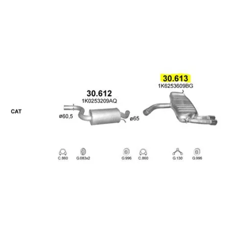POLMO 30.613 - Kipufogó hátsó dob VW GOLF 2.0 (2004-2012)