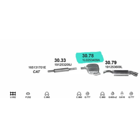 POLMO 30.78 - Kipufogó közép dob SEAT TOLEDO 1.8 (1986-1995)