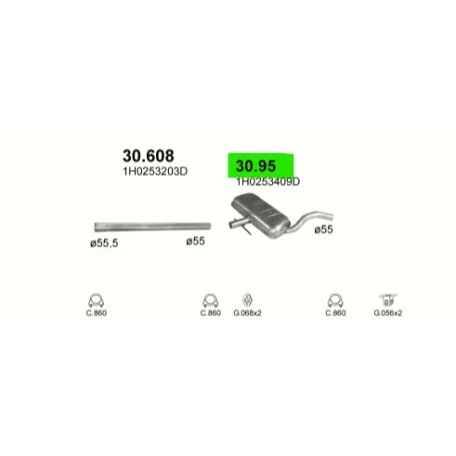 POLMO 30.95 - Kipufogó közép dob VW GOLF 2.0, 2.8 (1992-1998)