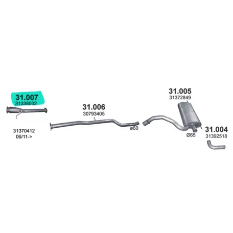 POLMO 31.007 - Kipufogó gyűjtő cső VOLVO S60 2.0 D, 2.4 D (2010-2018)