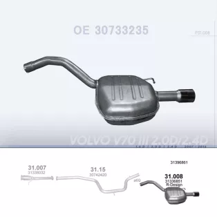   POLMO 31.008 - Kipufogó hátsó dob VOLVO V70 1.6 D, 2.0 D, 2.4 D (2007-2016)