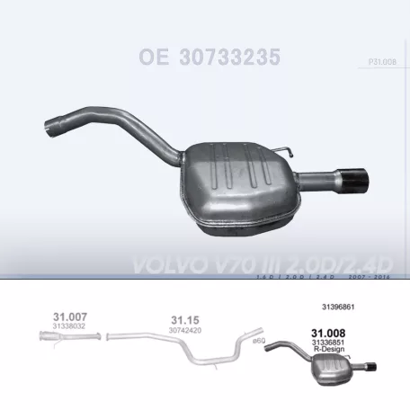 POLMO 31.008 - Kipufogó hátsó dob VOLVO V70 1.6 D, 2.0 D, 2.4 D (2007-2016)