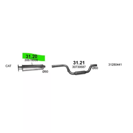POLMO 31.20 - Kipufogó közép dob Volvo C30/C70/S40/V50 2.4i