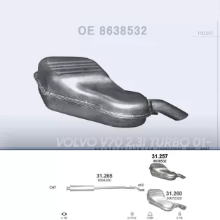   POLMO 31.257 - Kipufogó hátsó dob VOLVO V70 2.0, 2.3, 2.4, 2.4 D, 2.5 (2000-2007)