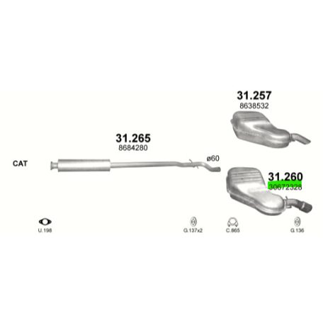 Polmo 31.260 – VOLVO V70 II / XC70 Kipufogó hátsó dob