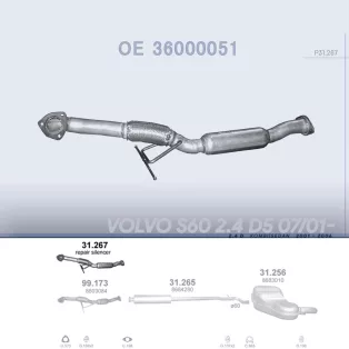   POLMO 31.267 - Kipufogó javító dob VOLVO S60 2.4 D (2001-2006)