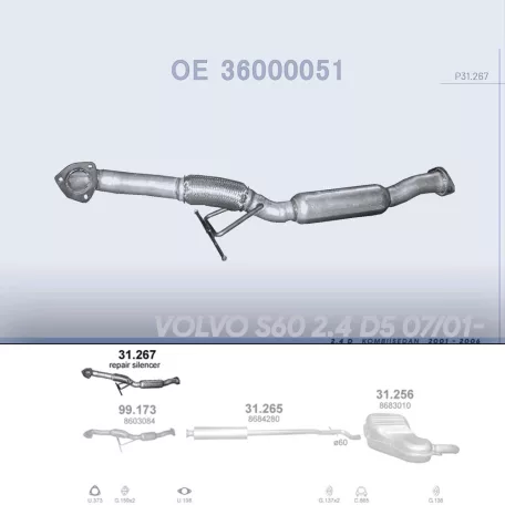 POLMO 31.267 - Kipufogó javító dob VOLVO S60 2.4 D (2001-2006)