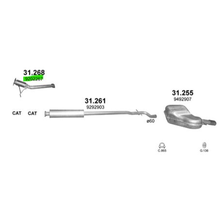 Polmo 31.268 – VOLVO S60 első kipufogó cső