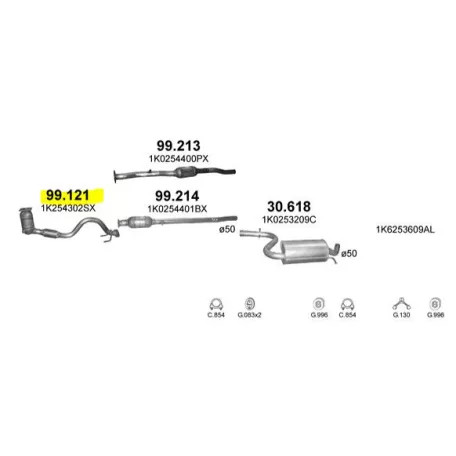 Polmo 99.121 katalizátor – Audi A3 / Skoda Octavia / VW Caddy; Golf V