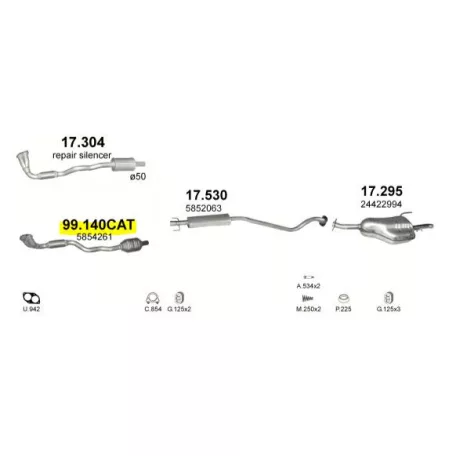 Polmo 99.140 katalizátor – Opel Astra G / Zafira A /1.4/1.6/1.8