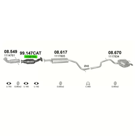 Polmo 99.147 utángyártott katalizátor – Ford Mondeo 1.6i/1.8i/2.0i