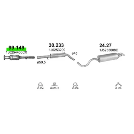 Polmo 99.149 katalizátor – VW Bora/Golf IV; Seat Leon/Toledo; Skoda Octavia 1.4/1.6