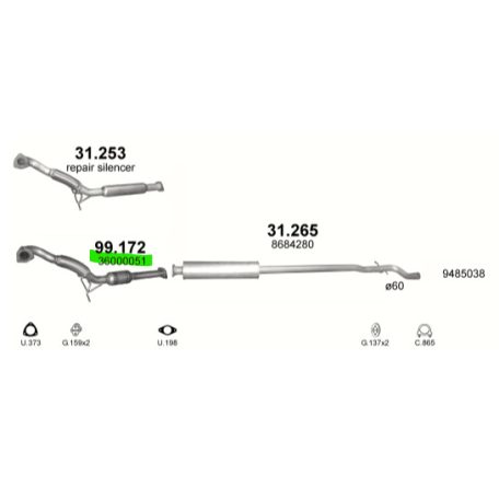 Polmo 99.172 katalizátor – Volvo V70 II 2.5 TDi kombi
