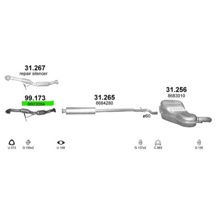 Polmo 99.173 katalizátor – Volvo S60 / V70 II 2.4 D5