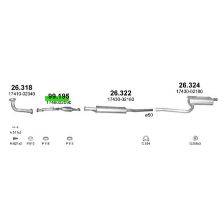 Polmo 99.195 katalizátor – Toyota Avensis 1.6 /1.8 /2.0