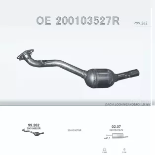   Polmo 99.262 - Utángyártott katalizátor DACIA LOGAN 1.2 (2006-2012)