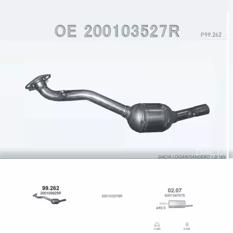 Polmo 99.262 - Utángyártott katalizátor DACIA LOGAN 1.2 (2006-2012)
