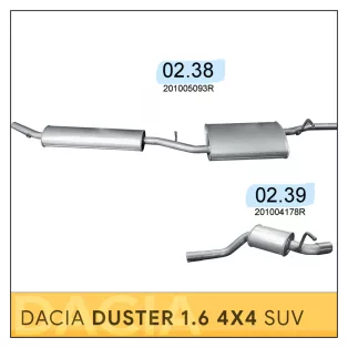   DACIA Duster 1.6 4x4 (2010-2018) - Középső és Hátsó kipufogó szett
