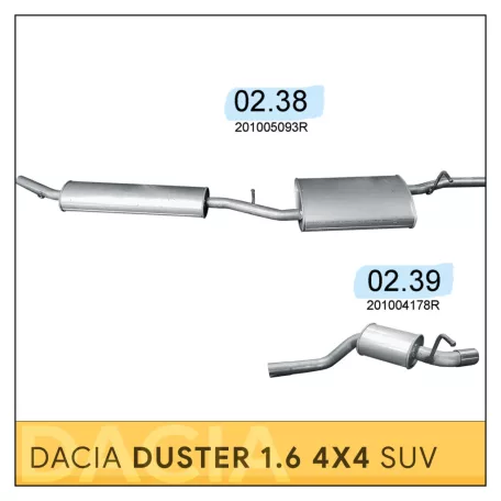 DACIA Duster 1.6 4x4 (2010-2018) - Középső és Hátsó kipufogó szett