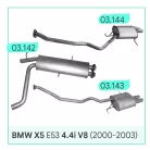 BMW X5 E53 4.4i V8 - középső és hátsó kipufogó szett szerelvényekkel