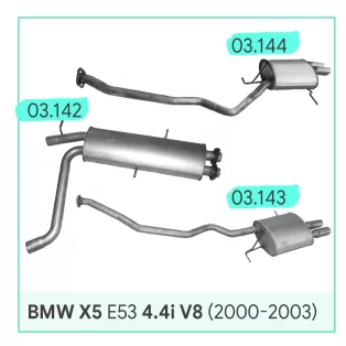   BMW X5 E53 4.4i V8 - középső és hátsó kipufogó szett szerelvényekkel