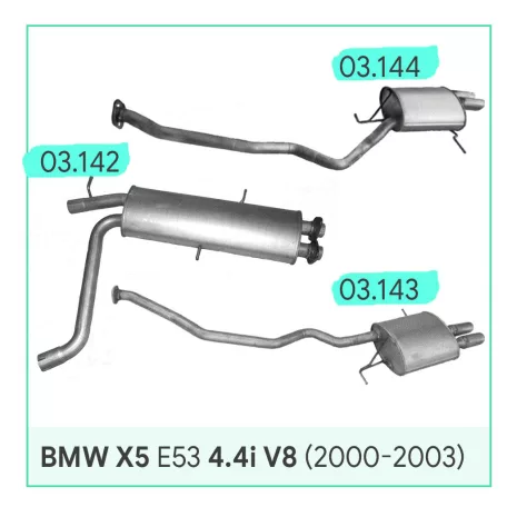 BMW X5 E53 4.4i V8 - középső és hátsó kipufogó szett szerelvényekkel