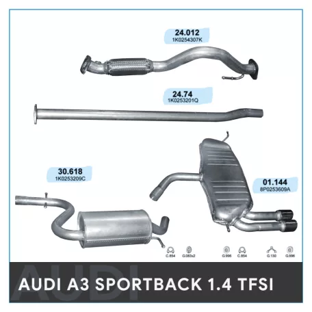 Komplett kipufogó rendszer – AUDI A3 Sportback 1.4 TFSI (2007-2012)