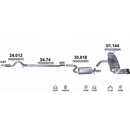 Komplett kipufogó rendszer – AUDI A3 Sportback 1.4 TFSI (2007-2012)