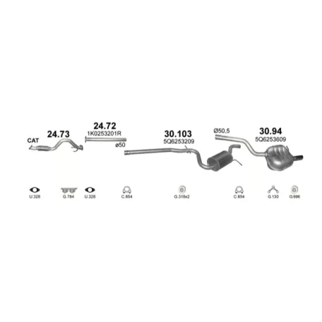 Kipufogó szett (Króm végű) – VOLKSWAGEN Golf VI KOMBI / Jetta IV ( 1.2 TSI, 2009-2017)