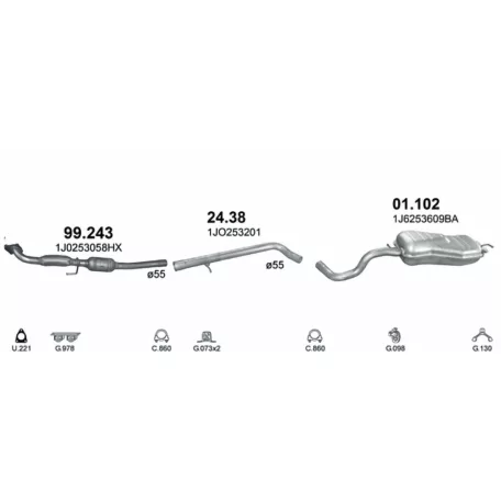 Kipufogó rendszer katalizátorral – AUDI A3 / Leon / Golf IV 1.9 TDi (1996-2005)
