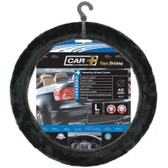 Fekete plüss szőrme kormányvédő, 37-39cm