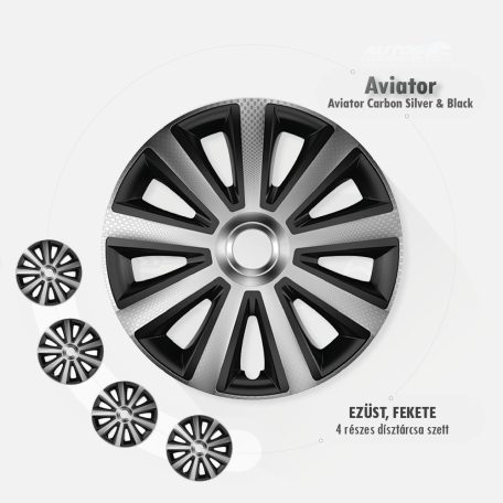 15" DÍSZTÁRCSA AVIATOR CARBON EZÜST-FEKETE, 4db